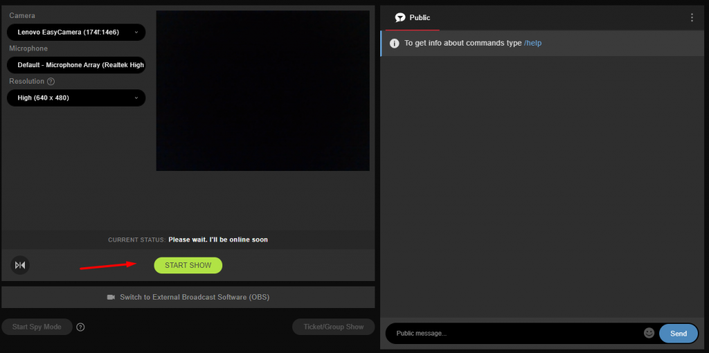 Listo para transmitir en Stripchat