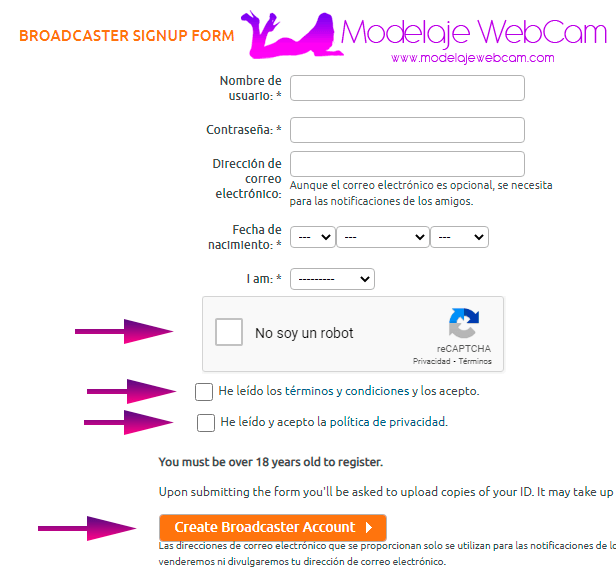 Como registrarse como modelo webcam en Chaturbate