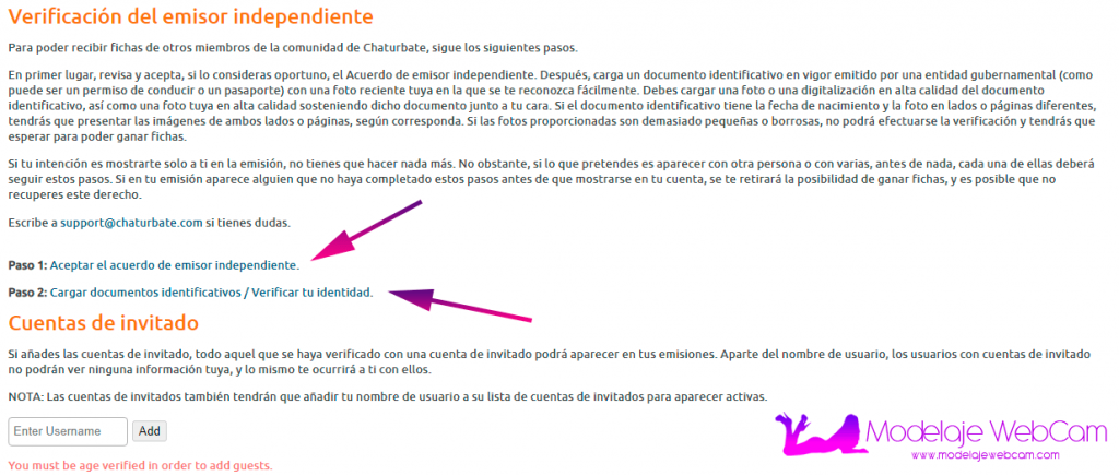 Verificación como modelo en Chaturbate