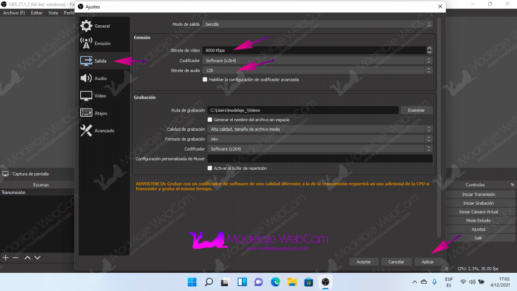 OBS - Configurar calidad de transmisión de Chaturbate