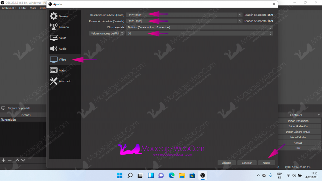 OBS - Configurar video