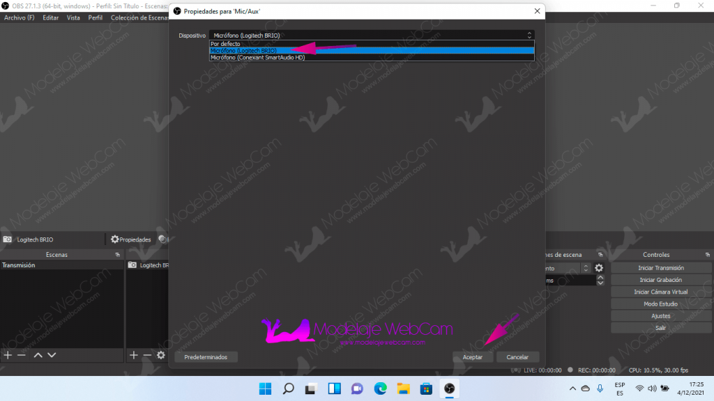 OBS - Seleccionar microfono para transmisión