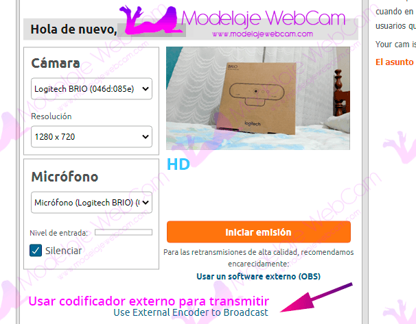 Usar codificador externo para transmitir en Chaturbate