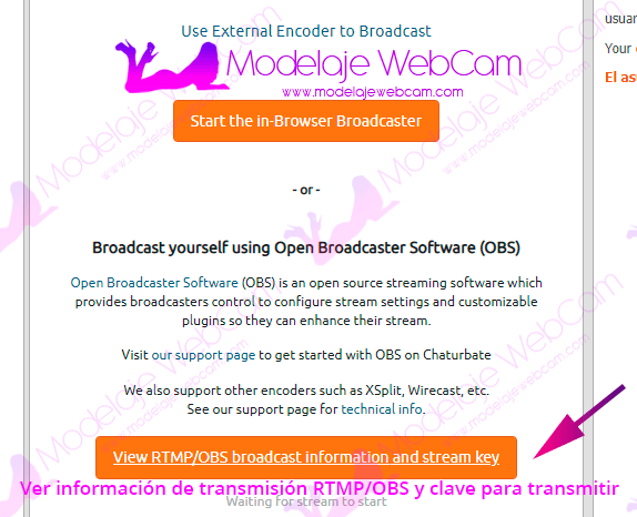 Obtener URL y clave de Chaturbate para transmitir en OBS