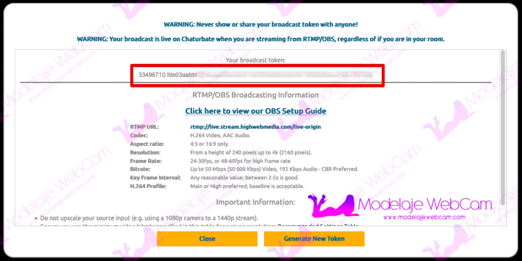 Obtener código de transmisión en Chaturbate para OBS