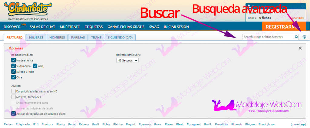 Buscar modelos en Chaturbate
