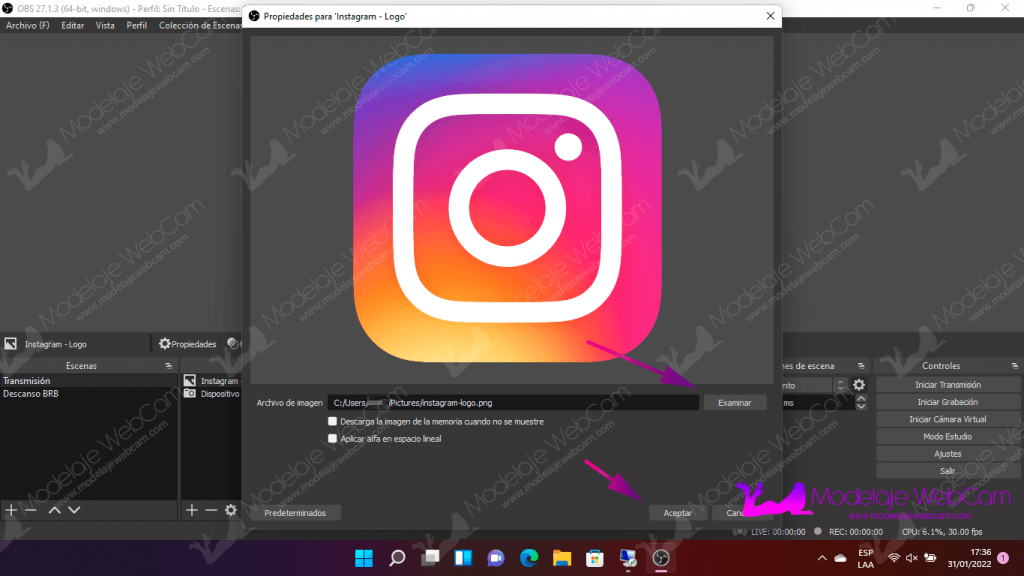 Agregar instagram a OBS