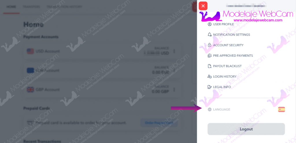 Paxum - Cambiar idioma a español