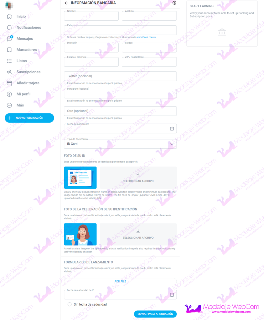 Creadora en OnlyFans - Completar información