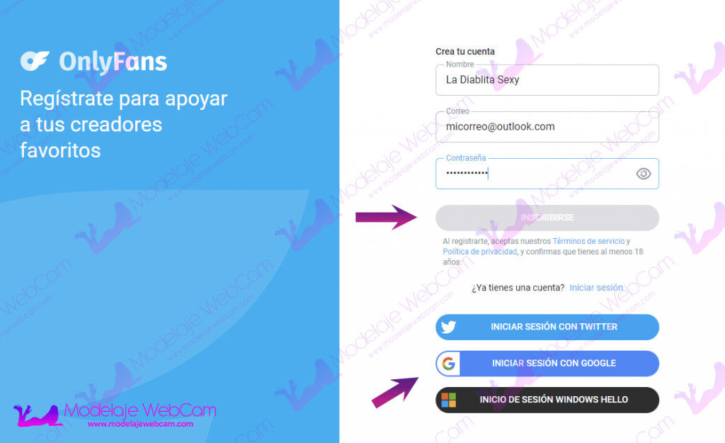Crear cuenta OnlyFans