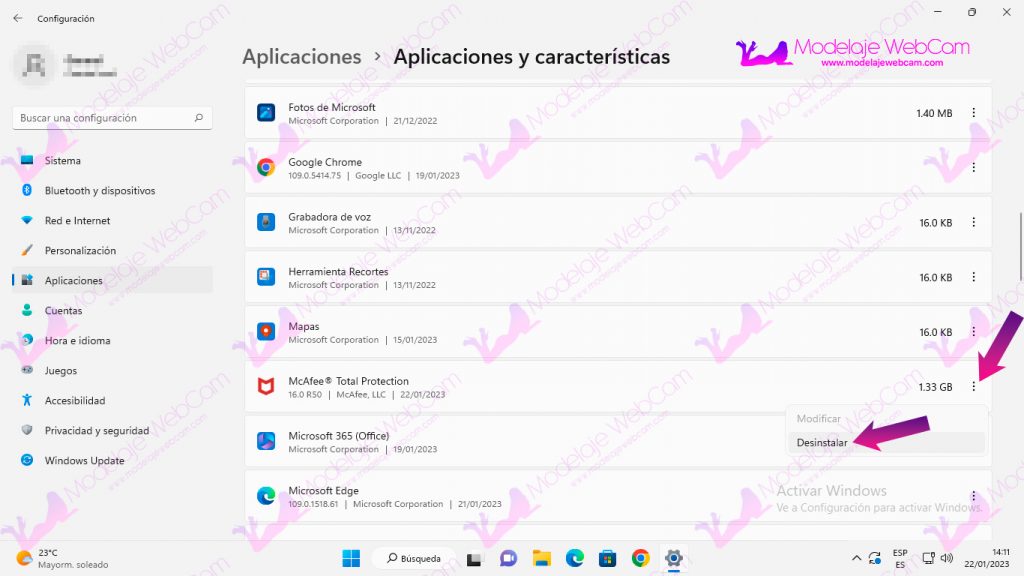 Windows 11 - Desinstalar aplicación