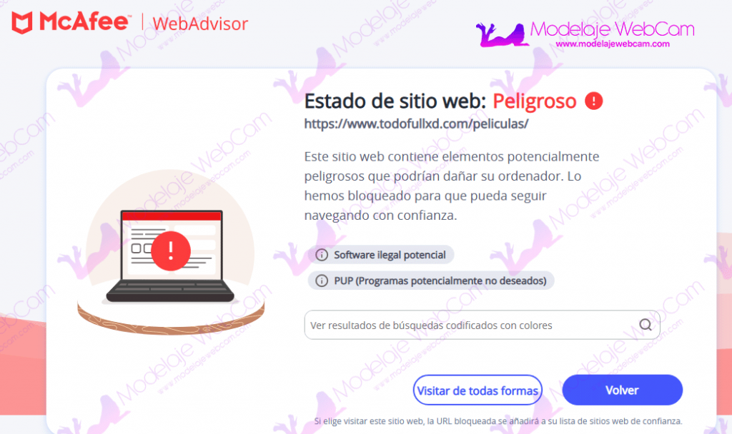 Advertencia de McAfee WebAdvisor