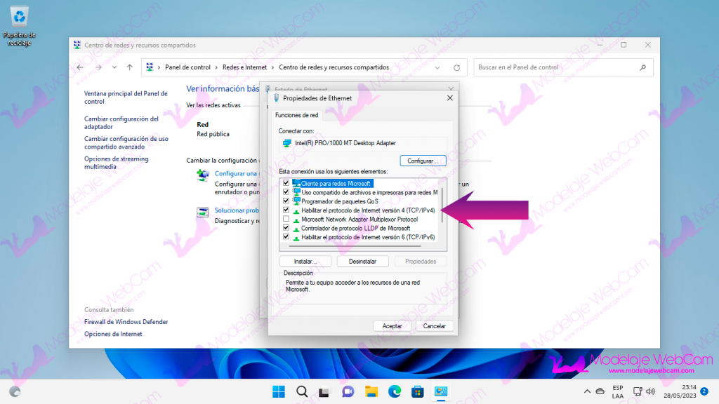 Windows 11 -  Propiedades Ethernet o Wi-Fi para habilitar el protocolo de internet versión 4