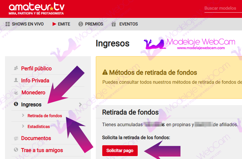 Amateur.tv - Retirada de fondos o ganancias