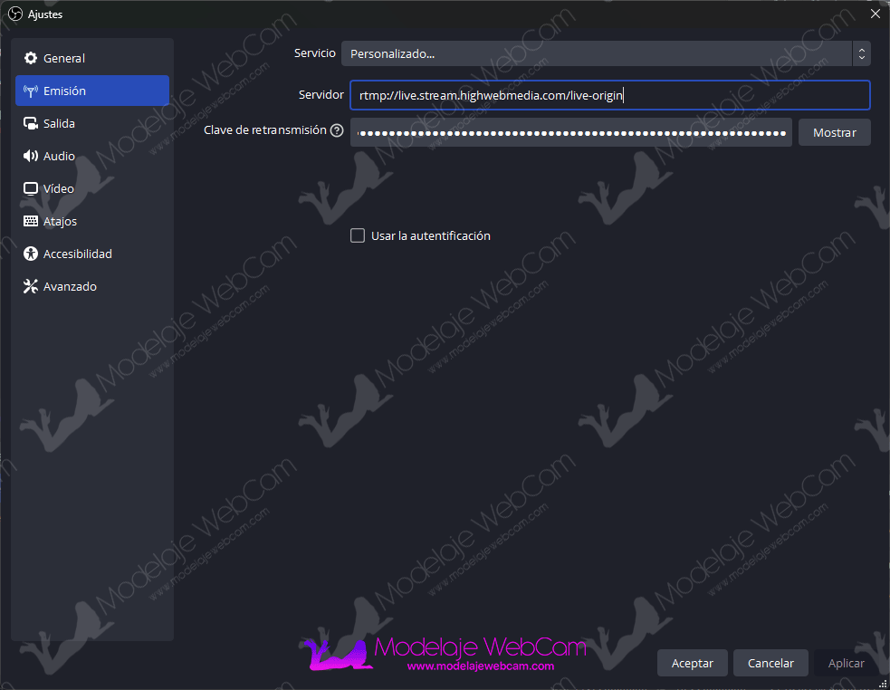 Configurar OBS con servidor RTMP