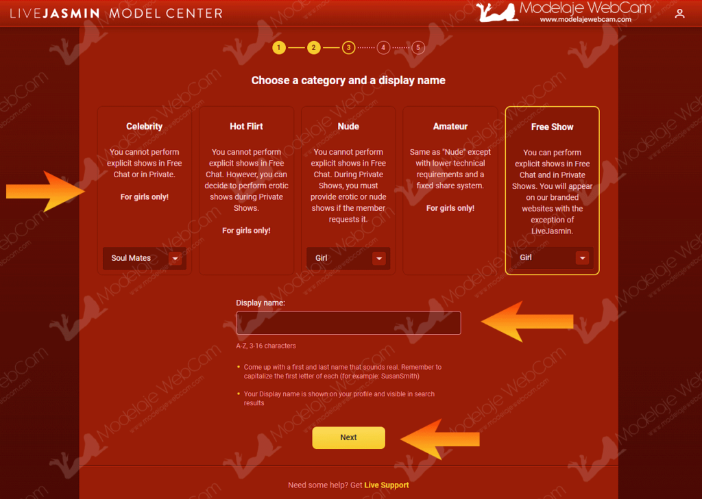 How to become a webcam model on LiveJasmin - Category and Username