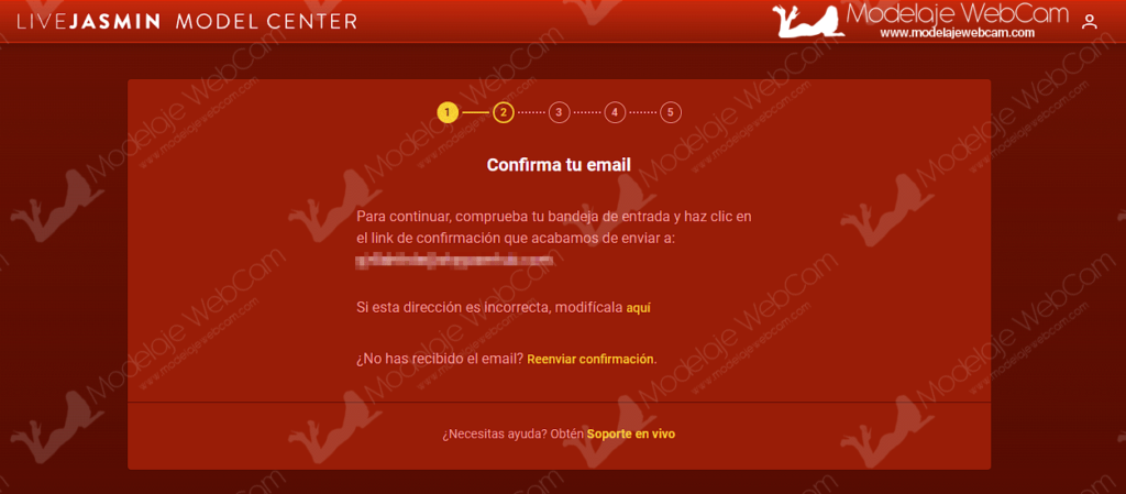 Correo de confirmación enviado a modelo por parte de LiveJasmin