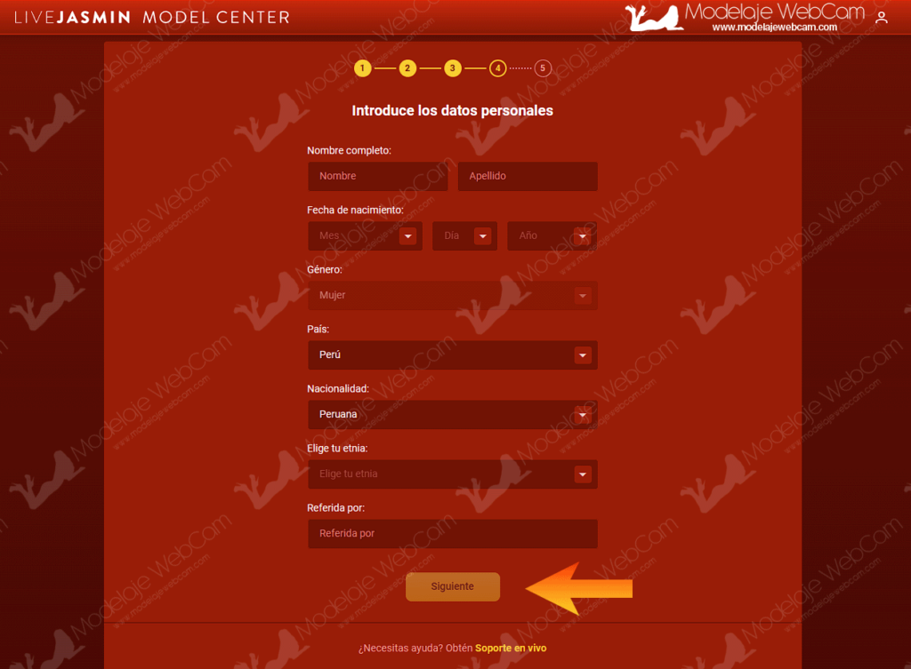 Llenar datos personales en LiveJasmin