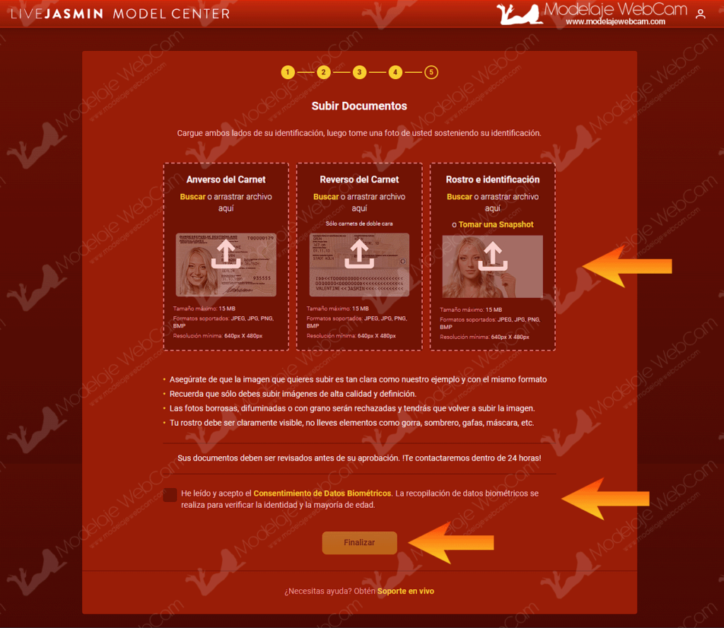 Subir una foto o imagen de tu documento de identidad o ID en LiveJasmin
