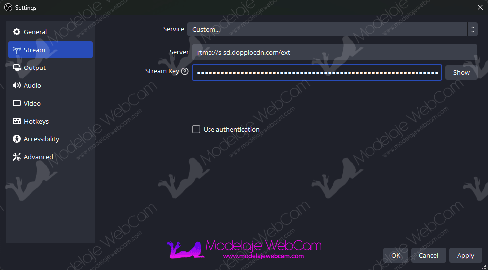 Stripchat - Put RTMP and key on OBS to broadcast