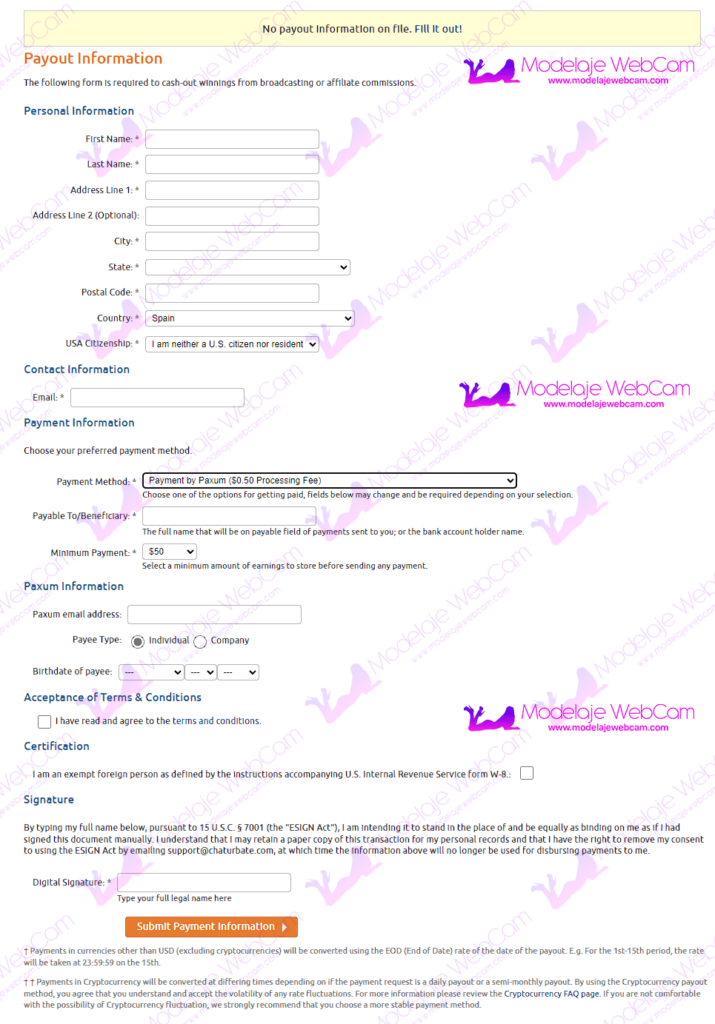 Chaturbate - Payout information 
