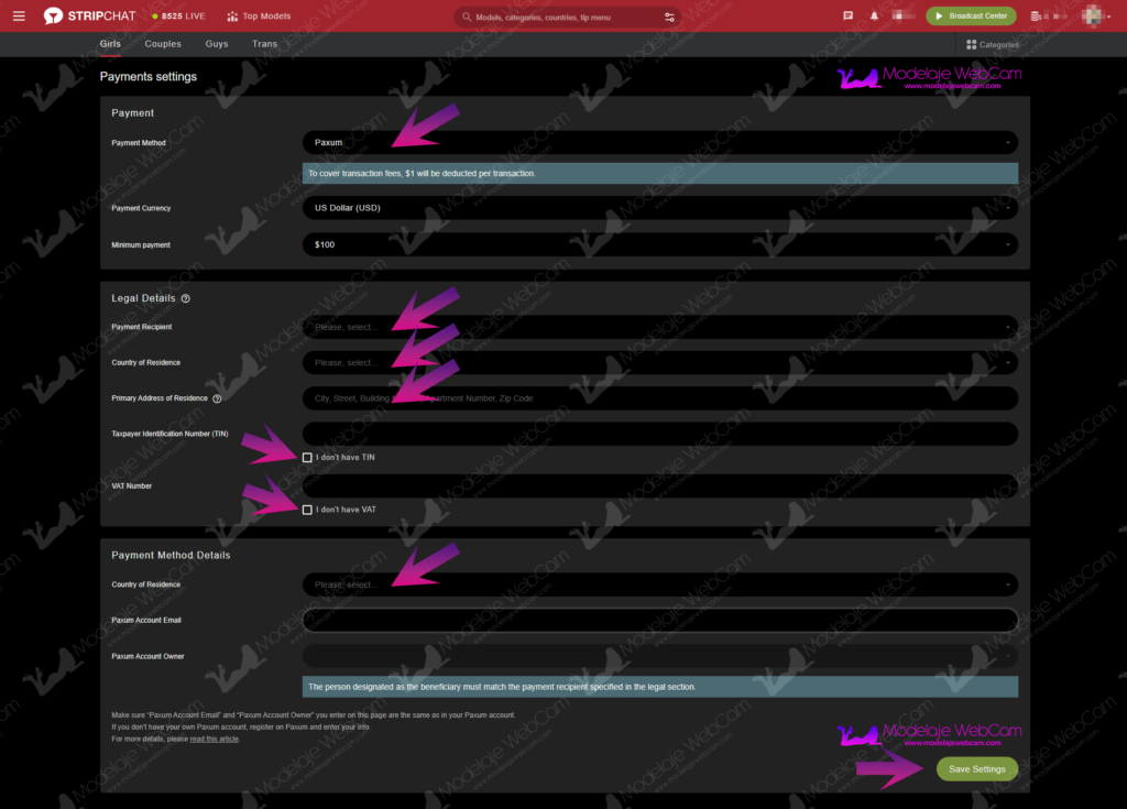 How to set up Paxum as a payment method on Stripchat