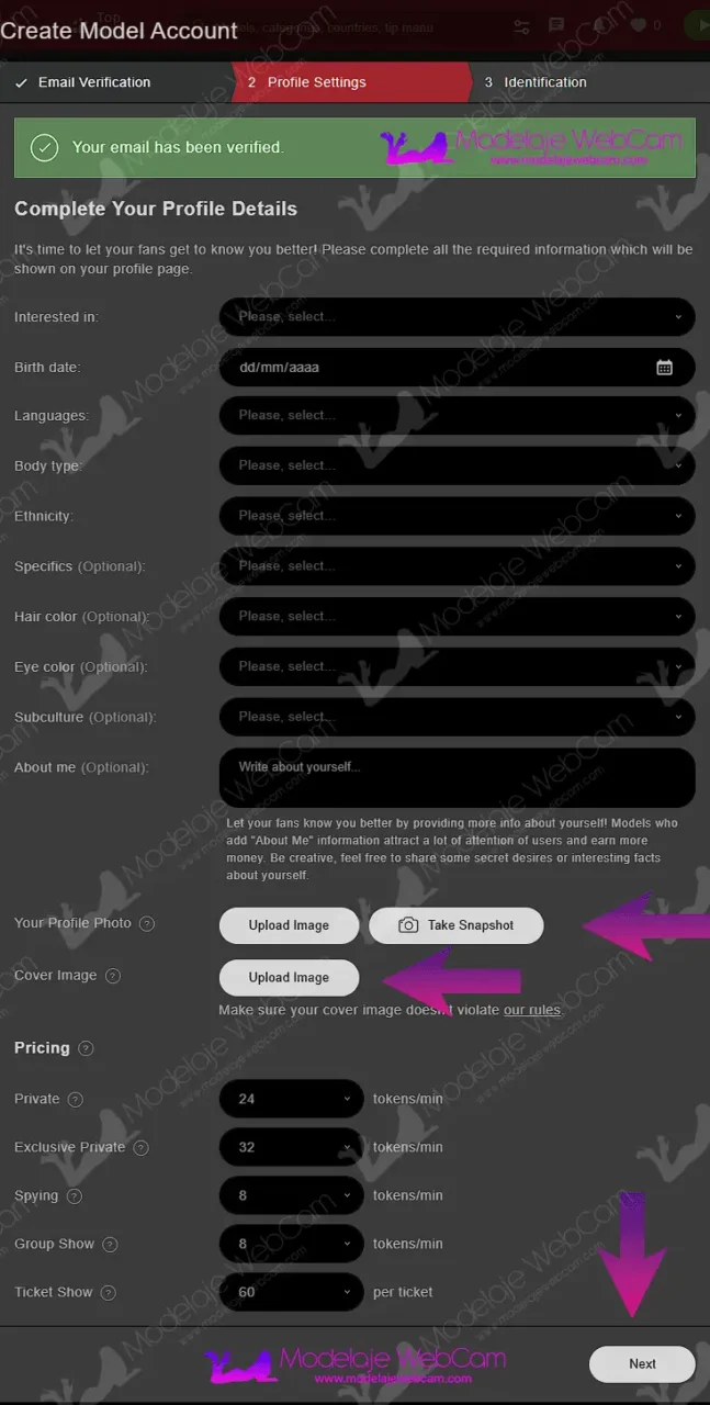 Stripchat - Complete your profile to create model account