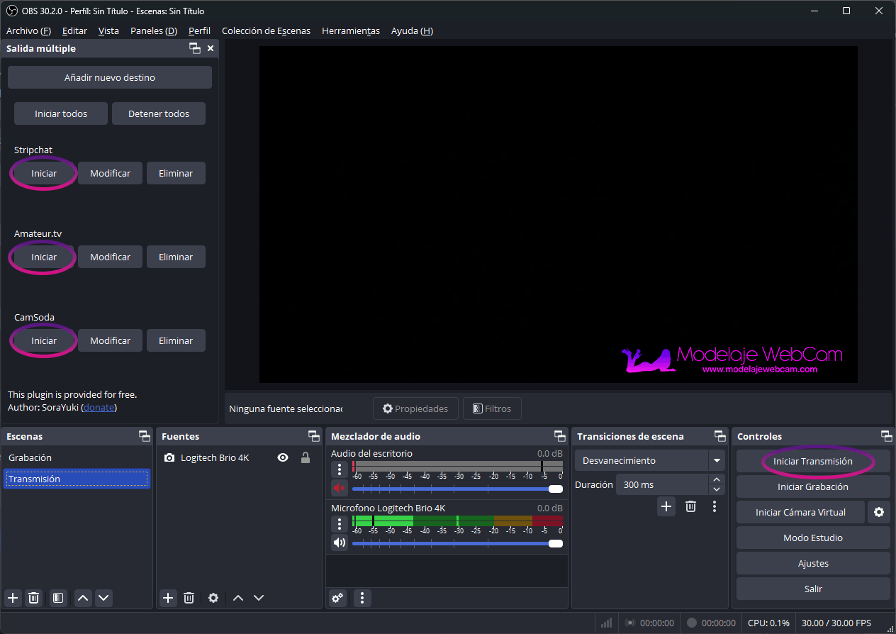 OBS - Multi RTMP Iniciar o detener transmisión