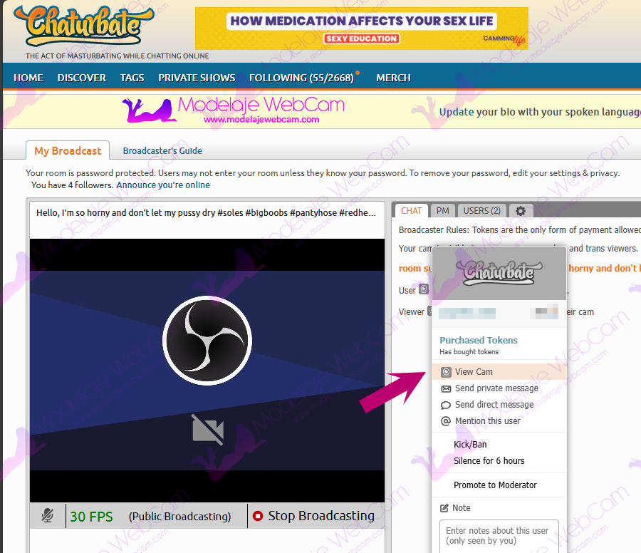 Chaturbate - Model - Start C2C to view user's camera