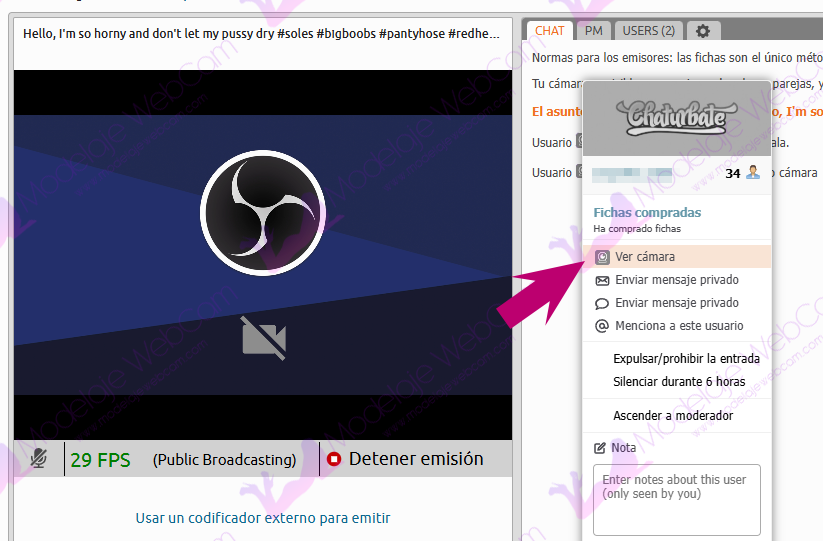 Chaturbate - Modelo - Comenzar C2C para ver cámara de usuario
