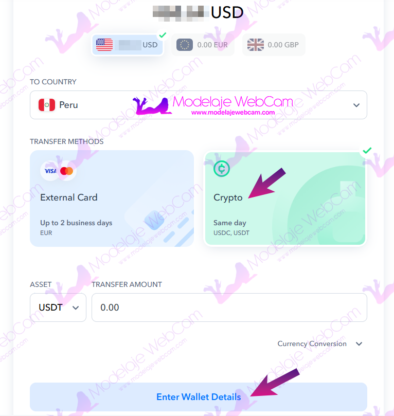 Paxum - Crypto - Enter Wallet Details