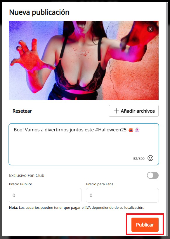 CAM4 - Nueva publicación y sus opciones