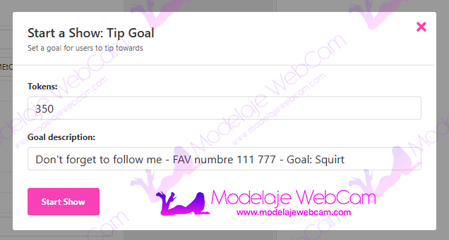 Goal with subject room on CamSoda