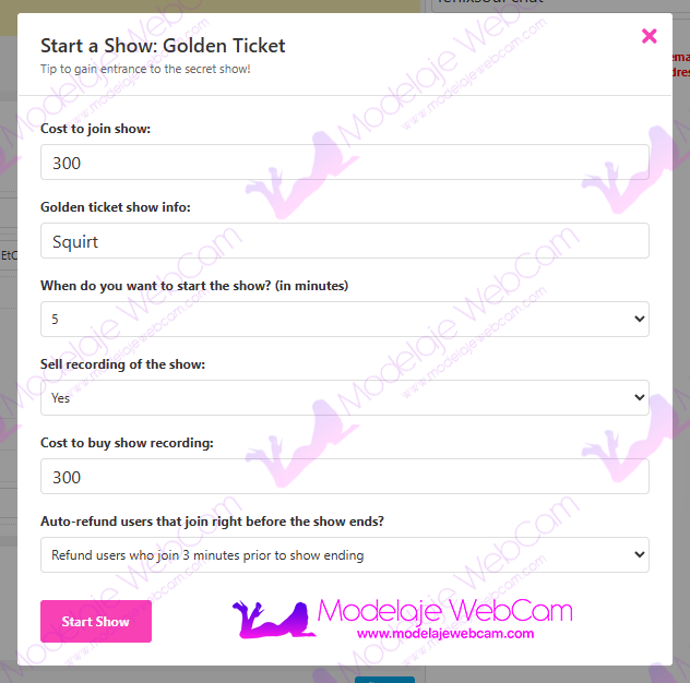 golden ticket on camsoda