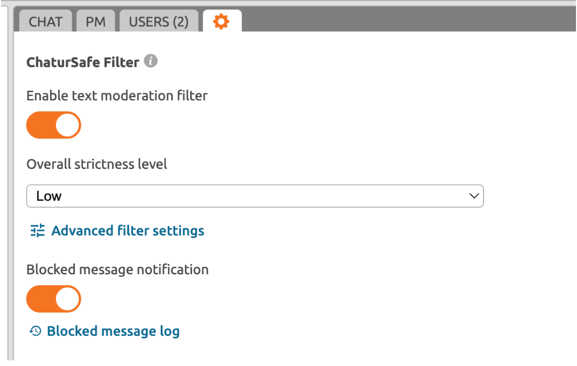 Chatursafe - Opción de filtros