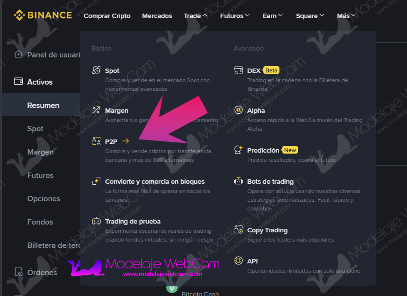 Binance - Menú P2P 2026